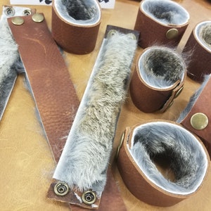 Rabbit Fur Lined Leather Cuff Bracelet