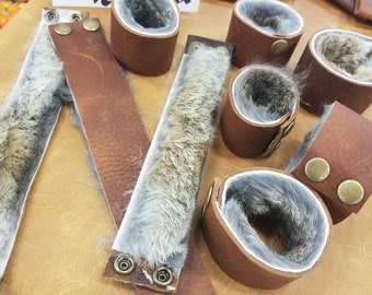 Kaninchenpelz gefüttert Leder Manschette Armband