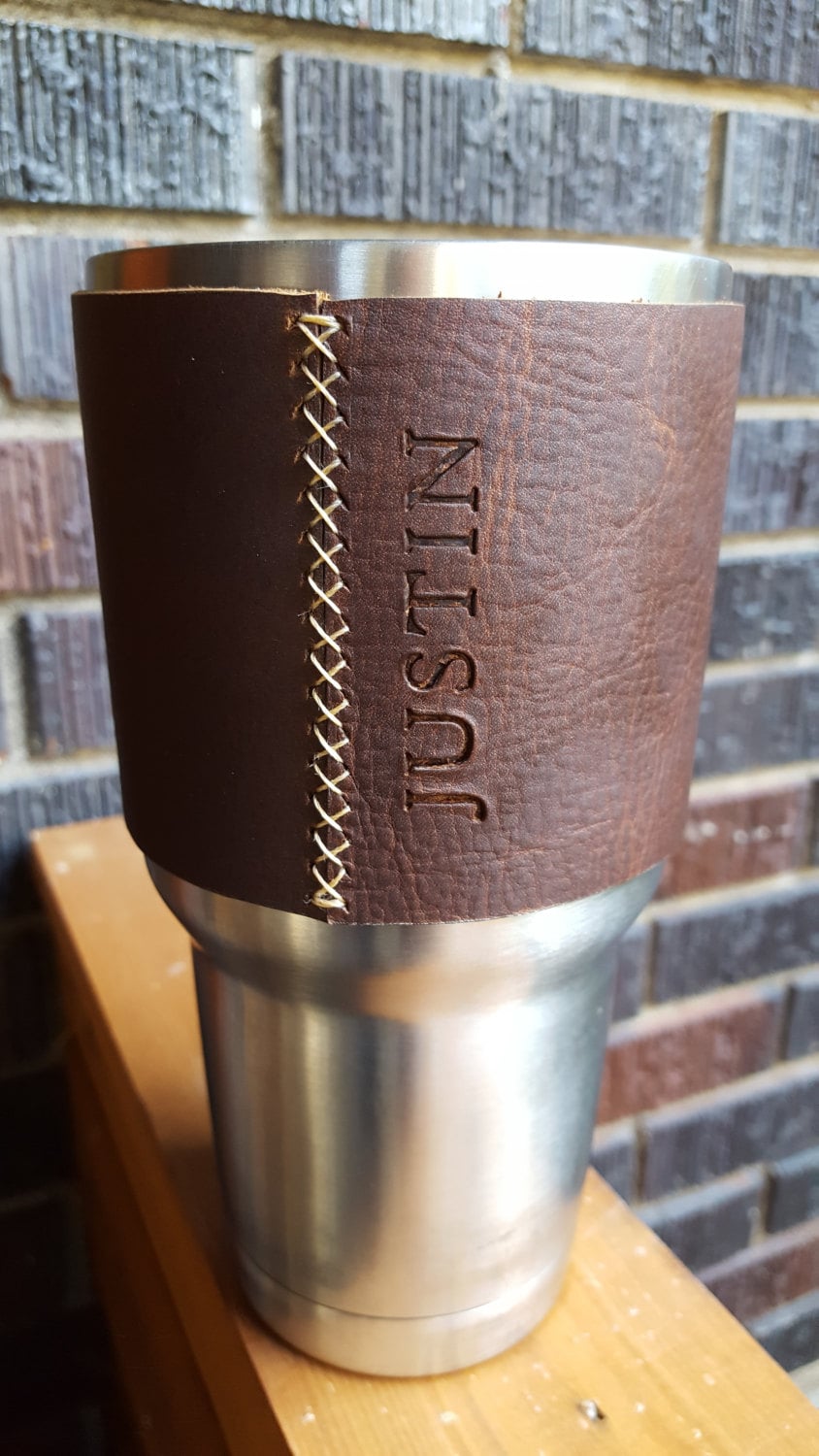 YETI 30oz Rambler Tumbler Insulated Cup Leather Sleeve - Personalized