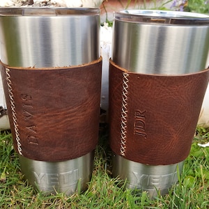 YETI 20oz Rambler Tumbler Insulated Cup Leather Sleeve - Personalized