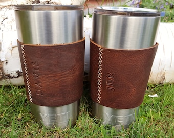 YETI 20oz Rambler Tumbler Insulated Cup Leather Sleeve - Personalized
