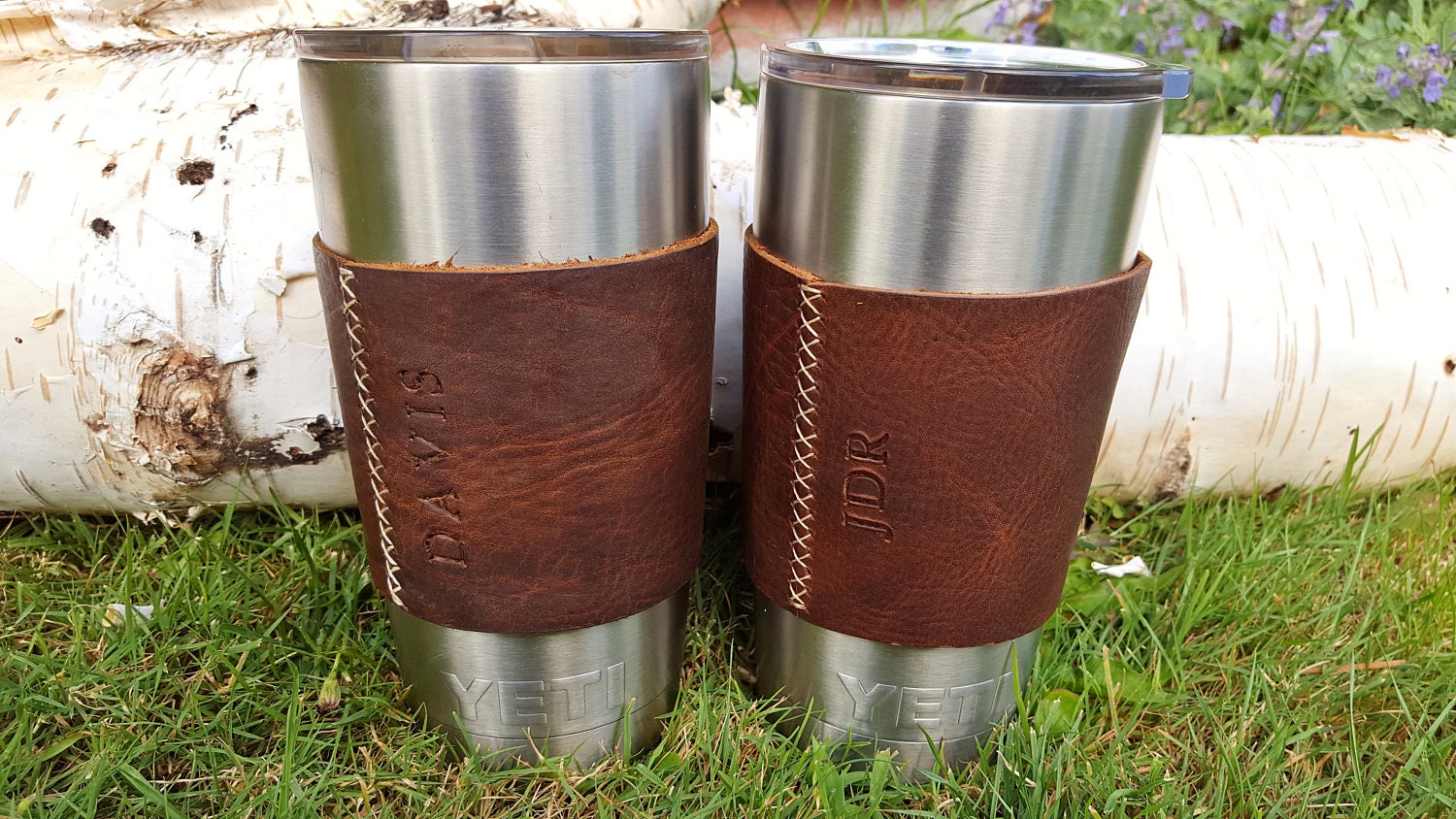 YETI 20oz Rambler Tumbler Insulated Cup Leather Sleeve Personalized 