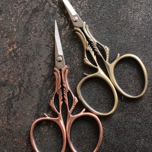 Scissors "Forest"- For embroidery/for sewing- Bronze red/yellow- Sharp Accessories- Vintage- Finding sewing/embroidery