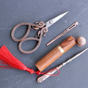 Tool set for sewing/embroidery- Craft tool set - Embroidery/Sewing- Bronze/Brass/Red- Finding sewing embroidery image 1