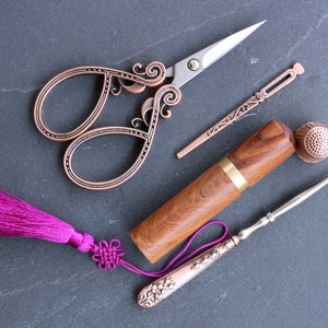 Tool set for sewing/embroidery- Craft tool set - Embroidery/Sewing- Bronze/Brass/Red- Finding sewing embroidery image 2