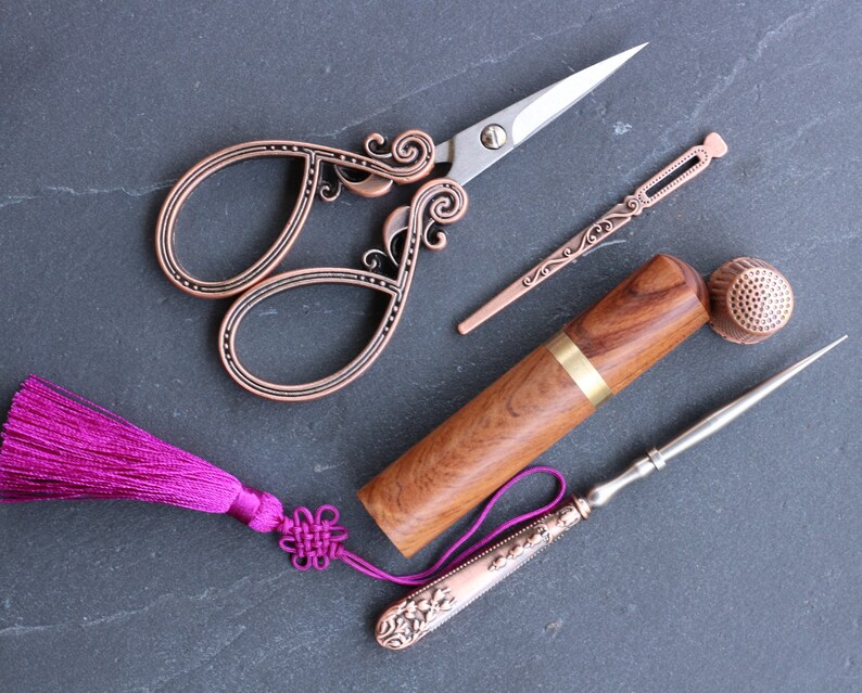Tool set for sewing/embroidery- Craft tool set - Embroidery/Sewing- Bronze/Brass/Red- Finding sewing embroidery image 2