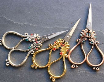 Forbici "Compleanno" - 105 mm - Versione Argento/Bronzo/Oro - Cucito/Ricamo - Accessori a punta Fornitura vintage