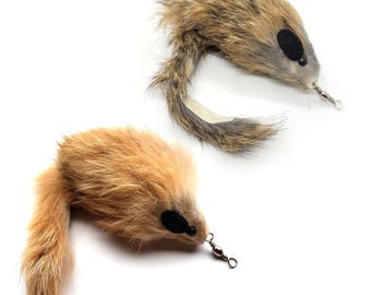 Cat Teaser Wand Refill with Carmel or Natural Color Rabbit Fur Mouse