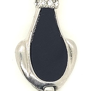 Vintage Black Enamel Cat Pin with Swarovski Crystals