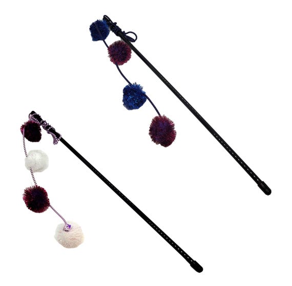 4 Pom Pom Tuff Kitty Puff Sparkle Ball Cat Wand - 4 Puffs on a Wand