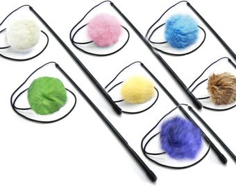 Real Rabbit Fur Pom Pom Cat Toy Wand