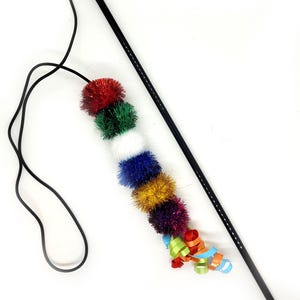 6 Pom Pom Tuff Kitty Puff Sparkle Ball Cat Wand - 6 Puffs on a Teaser Wand