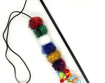 6 Pom Pom Tuff Kitty Puff Sparkle Ball Cat Wand - 6 Puffs on a Teaser Wand