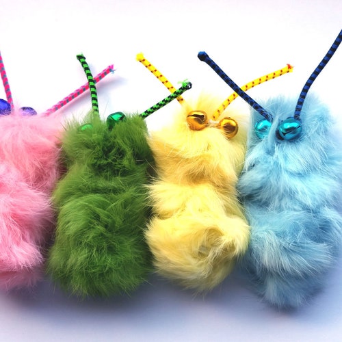 Caterpillar Rabbit Fur Pom Pom Cat Toy Etsy