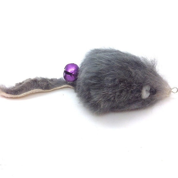 Cat Teaser Wand Refill with Real Rabbit Fur Mouse - Gray