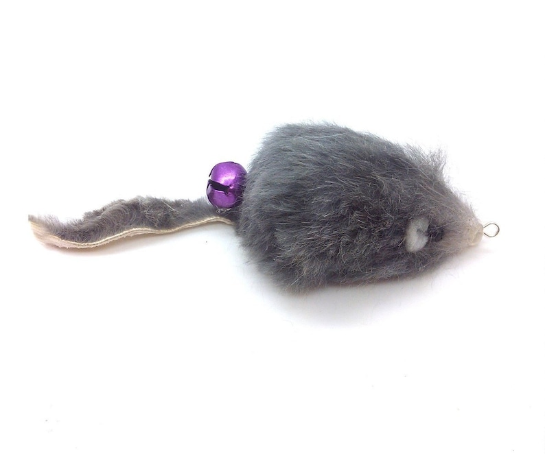 Cat Teaser Wand Refill with Real Rabbit Fur Mouse Gray | Etsy