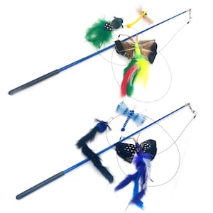 Butterfly with Tail Cat Teaser Wand KatFly Teaser Wand Combo Kit - Green or Blue