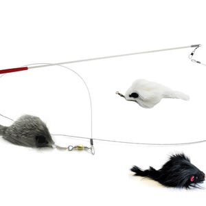 Cat Teaser Wand with Long Hair Fur Mouse