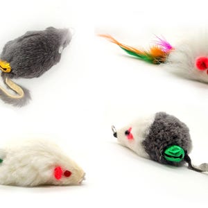 Cat Teaser Wand Refill with Real Rabbit Fur Mouse - Gray, White, Gray&White, or Feathertail