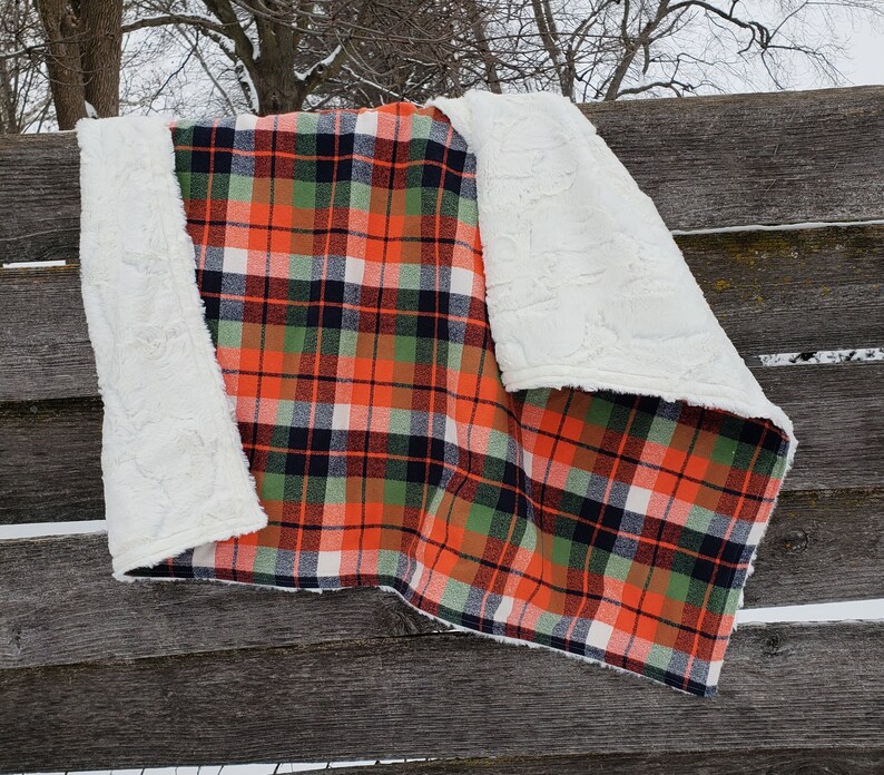 boy nursery Plaid flannel and minky blanket baby boy blanket baby shower gift