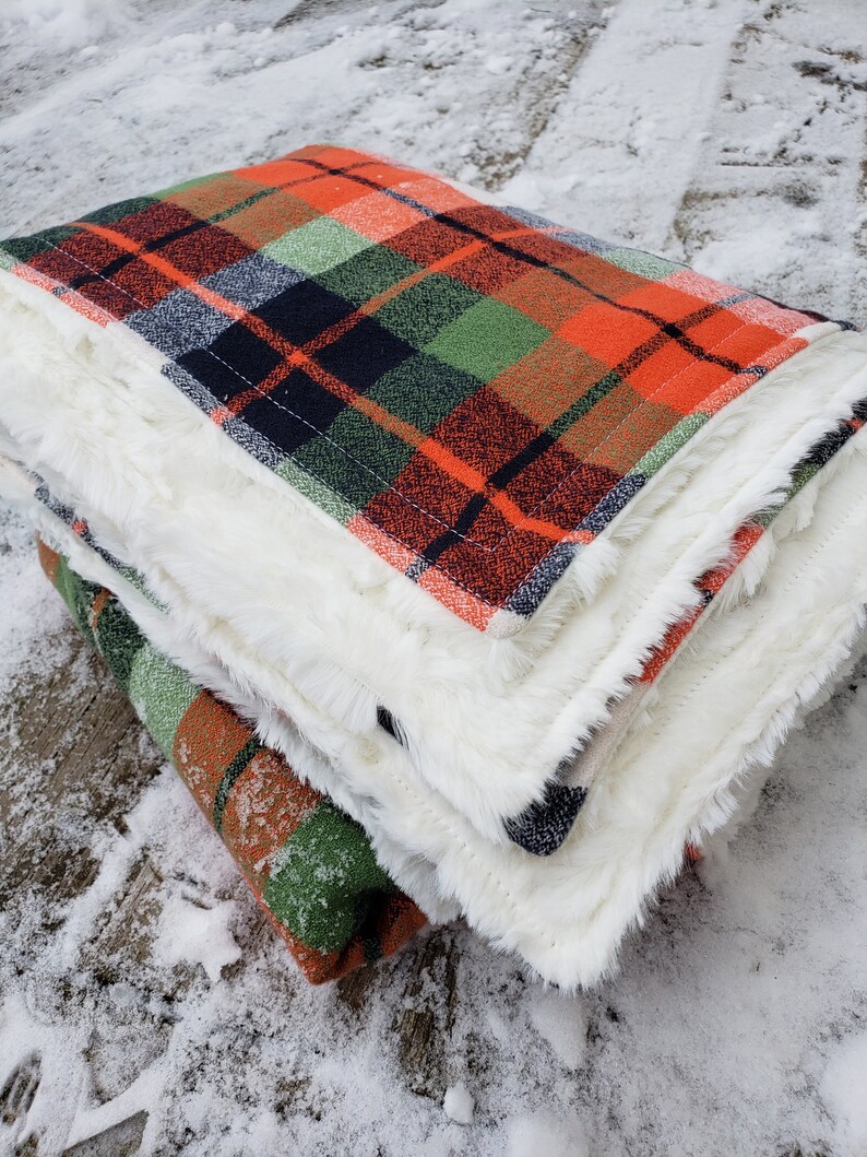 boy nursery Plaid flannel and minky blanket baby boy blanket baby shower gift