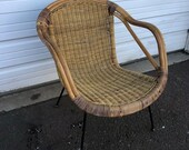 Vintage Mid Century Iron and Rattan Accent Side Chair Lounge Armchair Arthur Umanoff