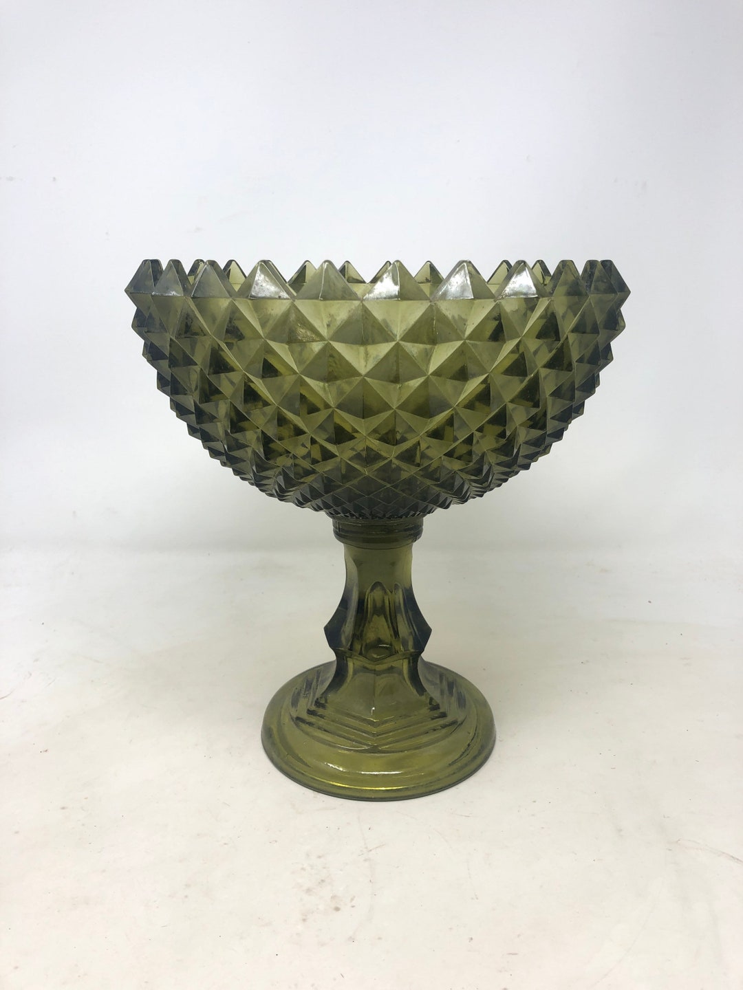 Westmoreland Moss Green Large Sawtooth Diamond Point Compote - Etsy