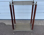 Vintage Mid Century Modern Plant Stand Mesh Metal Wood Rack Side End Table