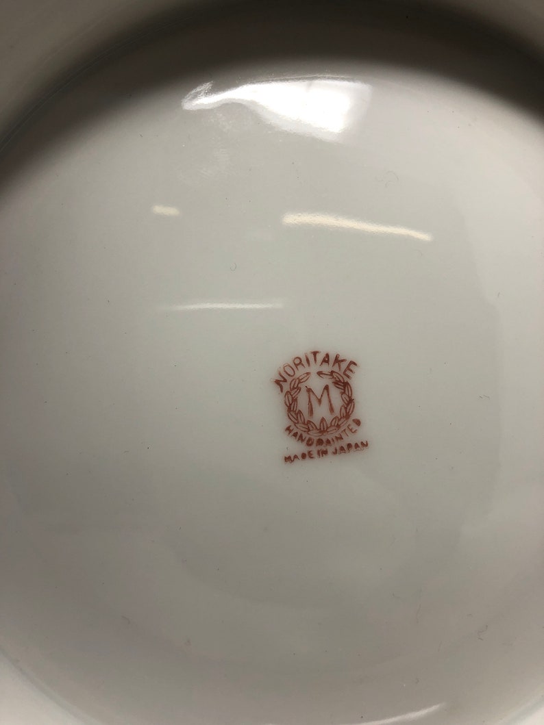 Vintage Noritake Lusterware Peach w Blue Butterflies Bowl 10\u201d Mid Century