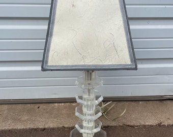 Vintage Mid-Century Modern Stacked Lucite Table Lamp With Shade