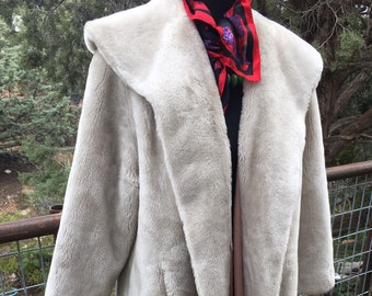 Vintage faux fur swing coat, mid century full coat, 50s coat, theambersquirrel