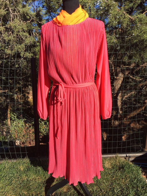 1970s coral chiffon dress, made in USA, union lab… - image 3