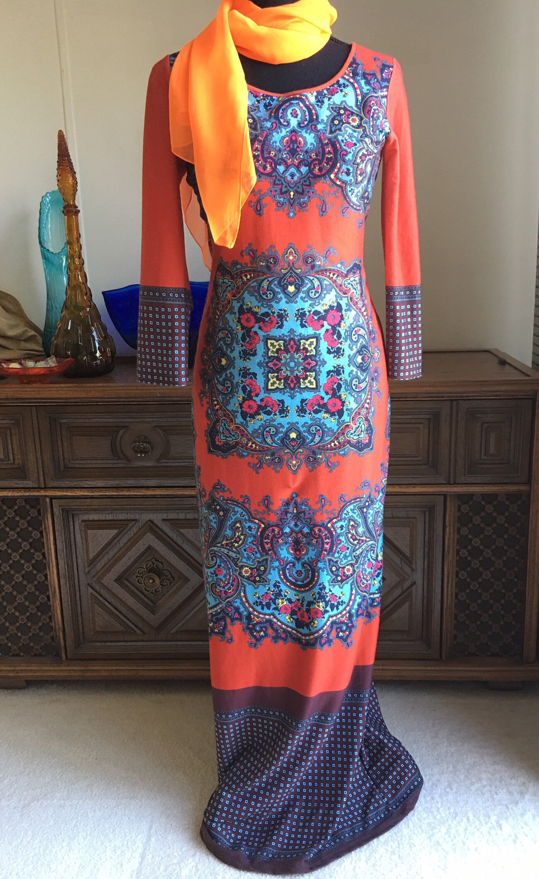 Vintage boho festival hippie dress, theambersquirrel, heavy knit mandala dress, festival dress, boho dress, maxi dress, long dress, mod