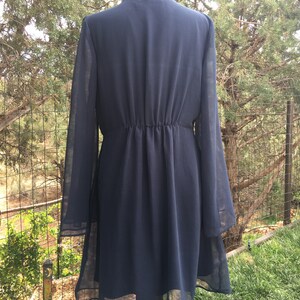 Classic dark blue chiffon dress, ruffle chiffon, theambersquirrel, long sleeves, vintage chiffon dress image 2