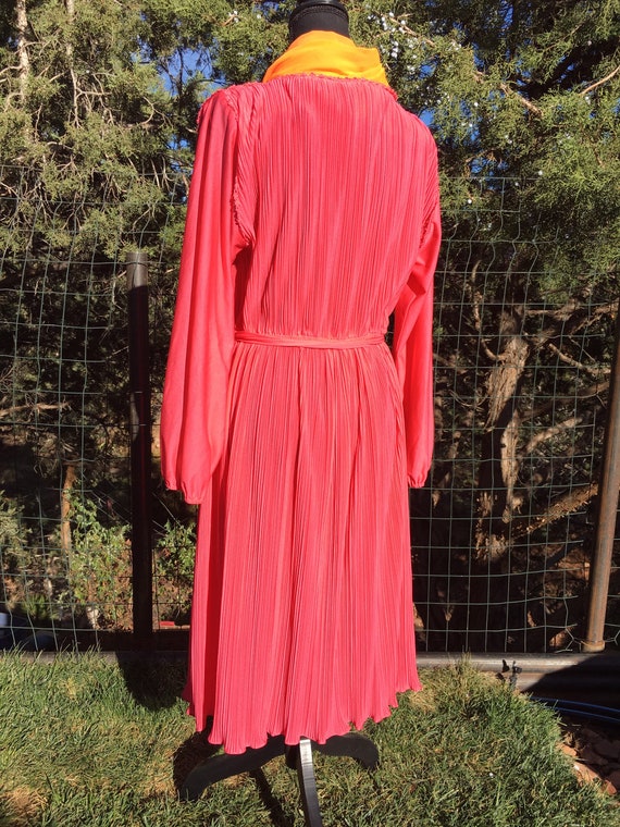 1970s coral chiffon dress, made in USA, union lab… - image 2