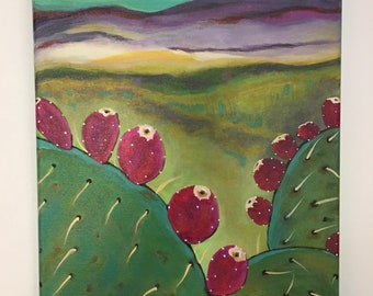 Original acrylic painting cactus, modern decor,   Southwestern decor, wall hanging, theambersquirrel, colorful cactus, 16x12