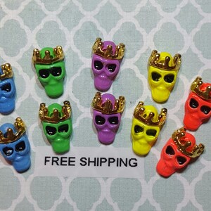 2pc. Neon Crowned Skull Charms for Nail Art or Crafts *Free Shipping*