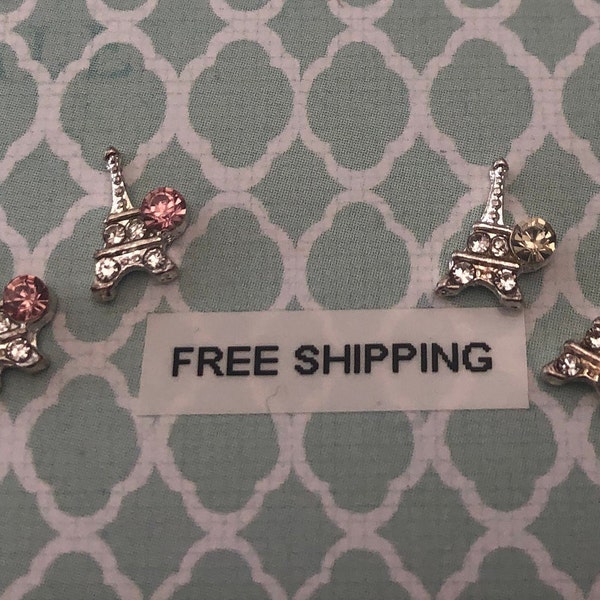 2 pc Silver / Pink or Clear Alloy Crystal Eiffel Tower Charm Nail Art or Crafts *Free Shipping*