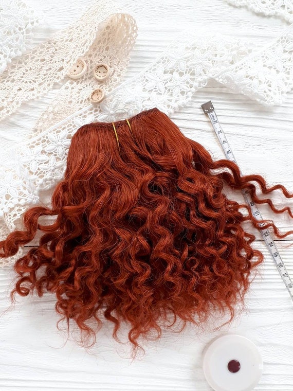 Mohair Weft Copper Red Jerry Curly Doll Hair Wefted Mohair