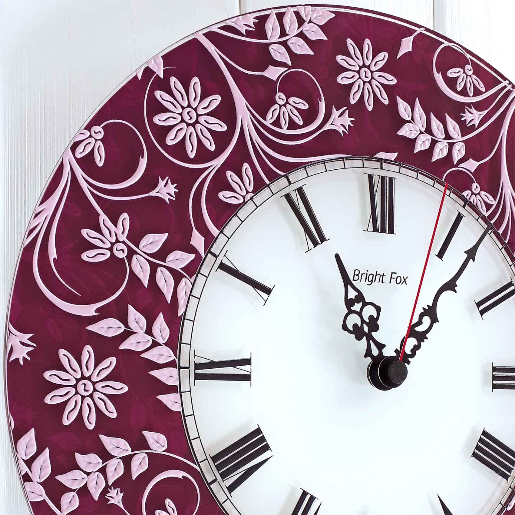 Floral wall clock acrylic glass round wall clock diameter Etsy