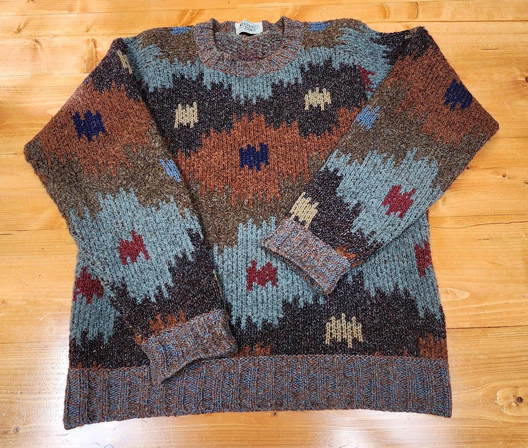 1980s Vintage Missoni Mens Sweater 100% Wool. Free Shipping in USA 