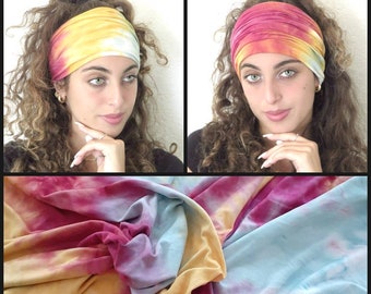 Tie Dye Scrunch Headband, Extra Wide Jersey Headband, Yoga Headband, Running Headband, Women Headband, Men Headband,