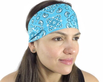 Workout Headband-Running Headband-Fitness Headband-Turquoise Yoga Headband-Wicking Headband-Blue Bandana-Women Head Wrap-Wide Headband S145