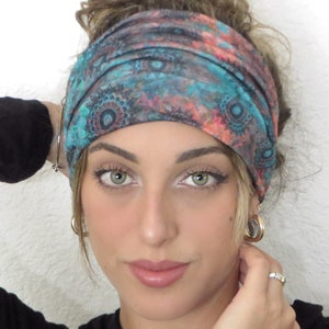 Boho Scrunchy Headband, Hippie Wide Headband, Yoga Headband, Bandana Headband, Women Hair Accessories, Teal Headband, Knot Headband, Turban