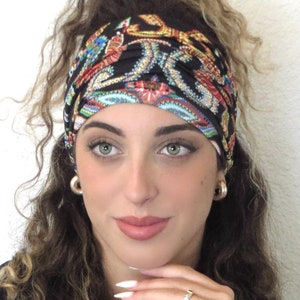 Boho Scrunchy Headband, Wide Headband, Yoga Headband, Colorful Bandana Headband, Women Tube Headband, Hair Accessories, Dreadlock Hair Wrap