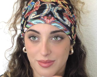 Boho Scrunchy Headband, Wide Headband, Yoga Headband, Colorful Bandana Headband, Women Tube Headband, Hair Accessories, Dreadlock Hair Wrap