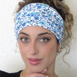 Boho Scrunchy Headband, Hippie Wide Headband, Yoga Headband, Bandana Headband, Women Turban, Tube Headband, Hair Accessories, Blue Headband
