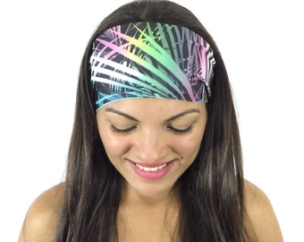 Diadema para yoga, diadema para correr, diadema para fitness, diadema ancha, diadema antideslizante, diadema con diseño abstracto arcoíris, turbante de spandex para mujer, S188