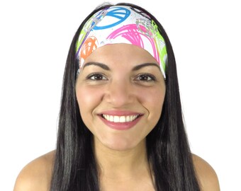 Wide Hippie Headband Yoga Headband Peace Running Headband Fitness Headband Boho White Headband No Slip Headband Women Wicking Headband S240