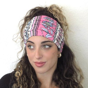 Floral Extra Wide Headband, Boho Wide Jersey Headband, Yoga Headband, Adult Headband, Pink Floral Scrunch Headband, Face Mask, Face Cover